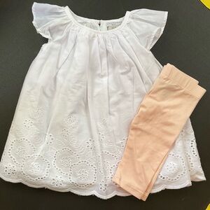 Tahari Baby outfit - White Tunic with eyelet embroidery and Pink Leggings